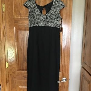 Long black and white detailed dress